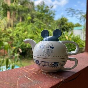 Oh Boy Disney Parks Mickey Mouse Teapot & Cup Set Ceramic Made in Thailand